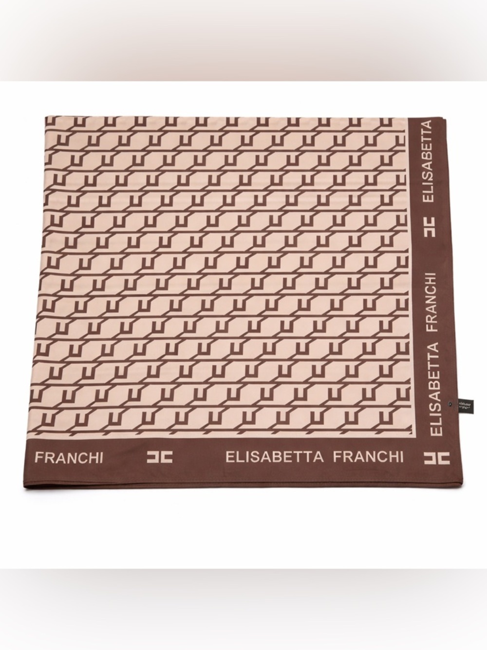 Elisabetta Franchi square print light brown silky twill scarf 35x35in‼️LAST ONE